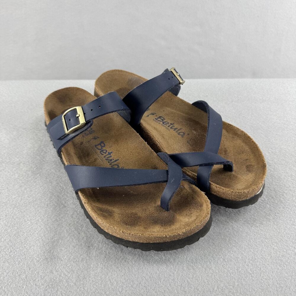 Betula Mia Shoes Womens Size 7 Blue Strappy Sandals Cork Adjustable Buckle